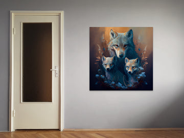 Capture the Beauty of Nature with our Majestic Wolf Mother and Cubs Oil Paint Print