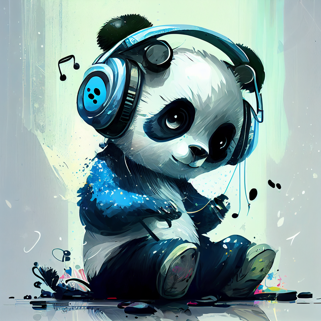 Groovy Panda: Acrylic Color Illustration of a Cute Anime Panda Listeni