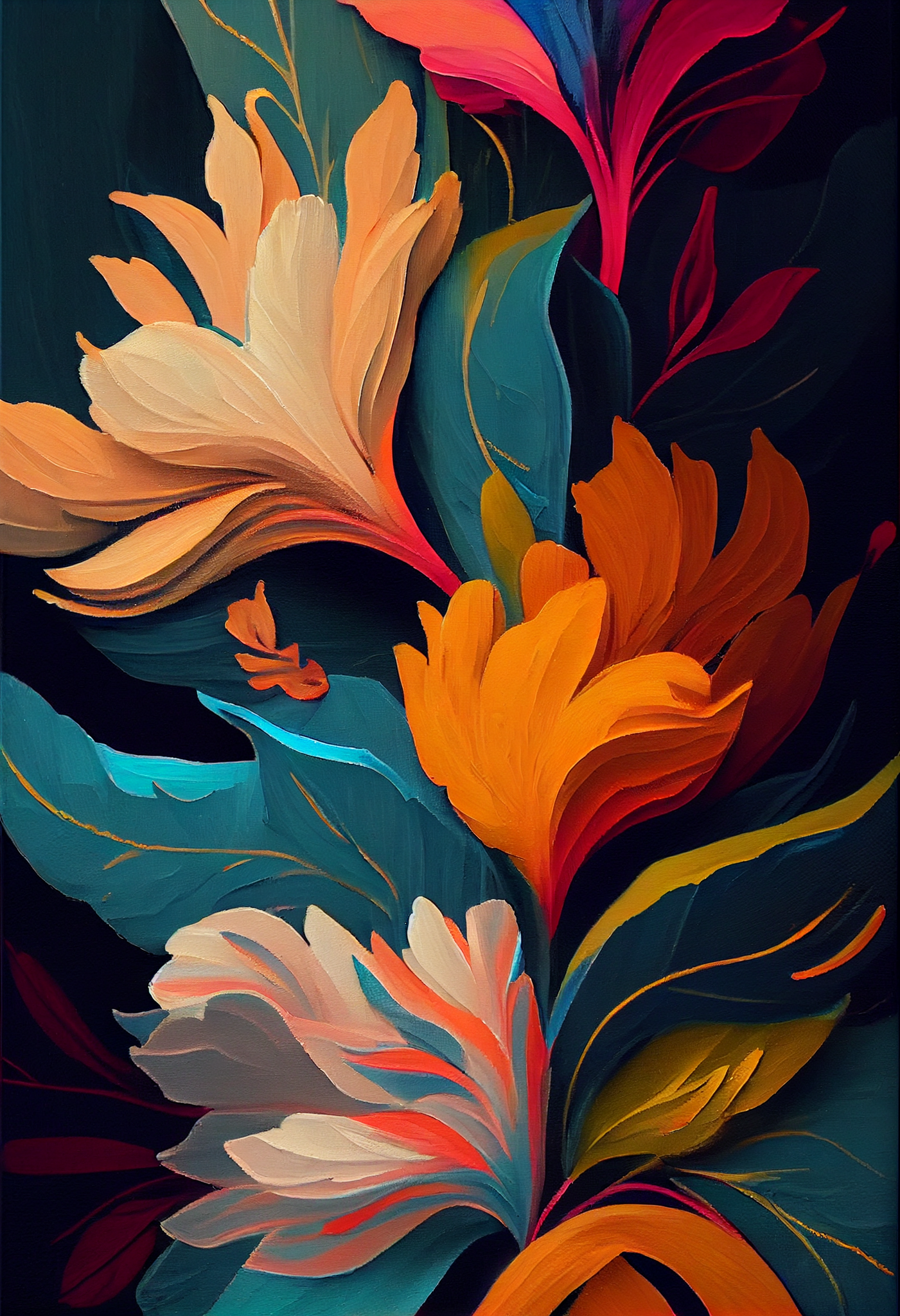 Blooming Energy: A Multicolored Abstract Floral Oil Painting Print