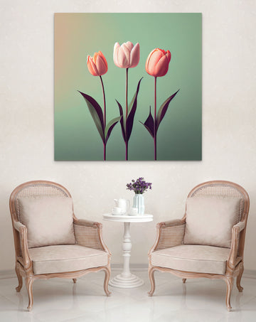 A Minimalistic Art Print of Three Pink Tulips