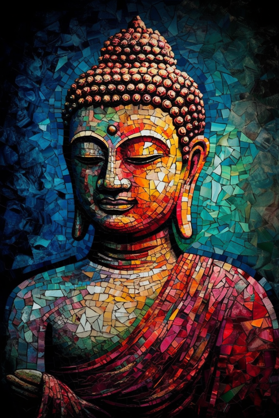 A Stunning Mosaic Art Print of Lord Buddha in Brilliant Hues