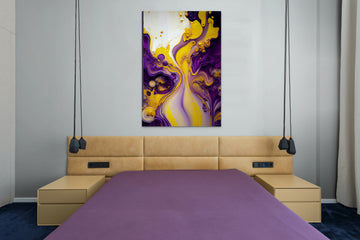 Golden Mists and Lavender Hues: An Oil Color Fluid Art Print