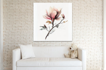 Pastel Pink Magnolia: Minimalistic Watercolor Print on Linen-Looking Background