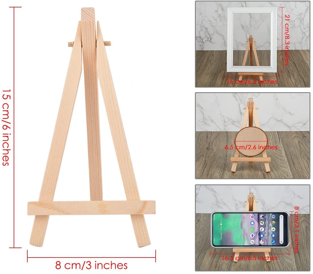 40 Pcs 6 Inch Natural Wooden Mini Easel Stand Artist Easel Wood Artist  Triangle Cards Stand Tripod Small Easels for Display Tabletop Canvas Stand  for